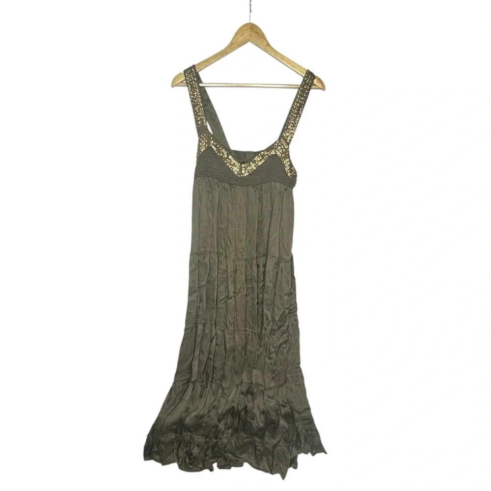 Like New Free People Isadora Studded Silky Maxi Dress olive green - Picture 5 of 15